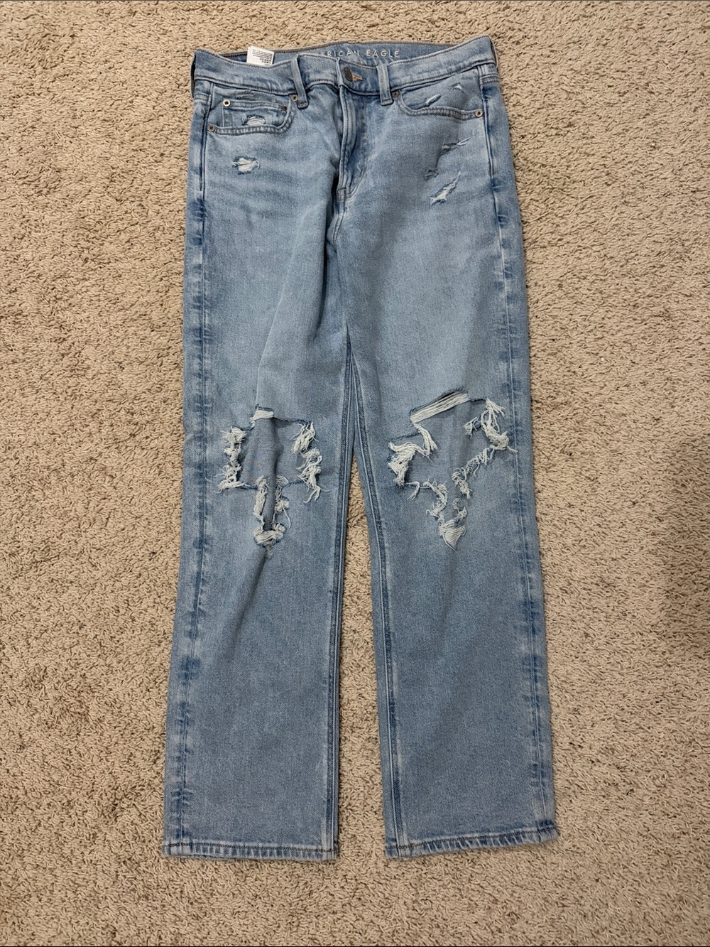 American Eagle Outfitters Light Blue Distressed Straight Leg Jeans
